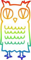 rainbow gradient line drawing cartoon owl vector