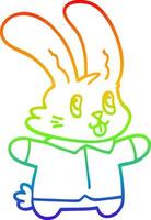 rainbow gradient line drawing cartoon happy rabbit vector