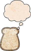 cartoon slice of bread and thought bubble in grunge texture pattern style vector