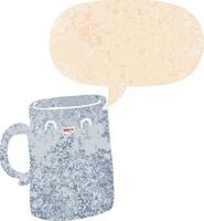cartoon mug and speech bubble in retro textured style vector