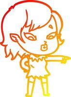 warm gradient line drawing cute cartoon vampire girl vector