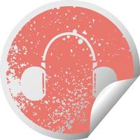 distressed circular peeling sticker symbol retro headphone vector