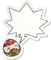 cartoon male face and beard and speech bubble distressed sticker vector