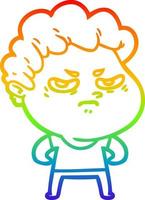 rainbow gradient line drawing cartoon angry man vector