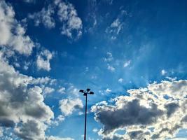 Beautiful fluffy white cloud formations in a deep blue summer sky photo