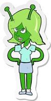 sticker of a cartoon alien woman vector