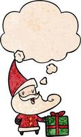 cartoon santa claus and thought bubble in grunge texture pattern style vector