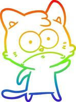 dibujo de línea de gradiente de arco iris gato nervioso de dibujos animados vector