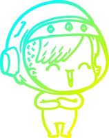 cold gradient line drawing cartoon laughing astronaut girl vector