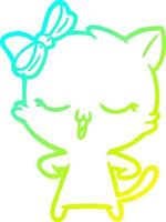 cold gradient line drawing cartoon cat with bow on head vector