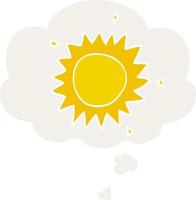 cartoon sun and thought bubble in retro style vector