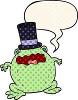 cartoon toad wearing top hat and speech bubble in comic book style vector