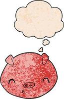 cartoon pig and thought bubble in grunge texture pattern style vector