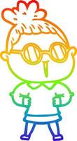 rainbow gradient line drawing cartoon woman wearing spectacles vector