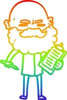 rainbow gradient line drawing cartoon man with beard frowning vector