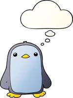 cute cartoon penguin and thought bubble in smooth gradient style vector