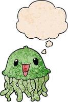 cartoon jellyfish and thought bubble in grunge texture pattern style vector