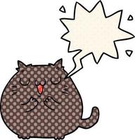 happy cartoon cat and speech bubble in comic book style vector