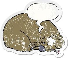 cartoon bear and a sore head and speech bubble distressed sticker vector