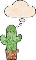 cartoon cactus and thought bubble in grunge texture pattern style vector