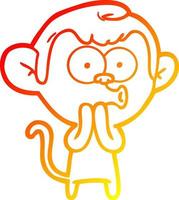 warm gradient line drawing cartoon hooting monkey vector