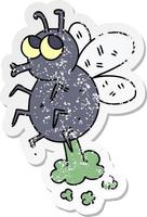 distressed sticker of a quirky hand drawn cartoon fly vector