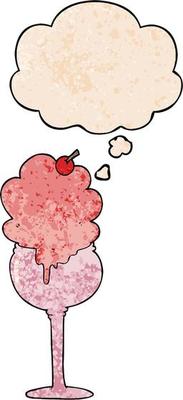 cartoon ice cream desert and thought bubble in grunge texture pattern style