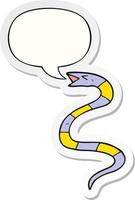 hissing cartoon snake and speech bubble sticker vector