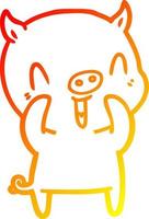 warm gradient line drawing happy cartoon pig vector