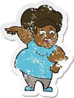 retro distressed sticker of a cartoon oveweight woman vector