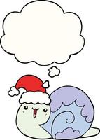 cute cartoon christmas snail and thought bubble vector