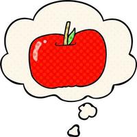 cartoon apple and thought bubble in comic book style vector