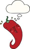 cartoon chili pepper and thought bubble vector