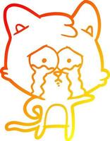 warm gradient line drawing cartoon crying cat vector