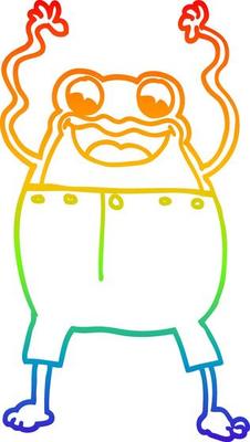 rainbow gradient line drawing cartoon frog