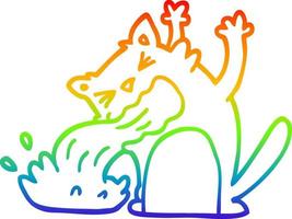 dibujo de línea de gradiente de arco iris gato de dibujos animados enfermo vector