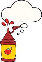 cartoon ketchup bottle and thought bubble vector