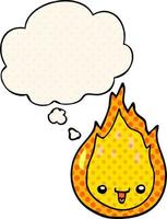 cartoon flame and thought bubble in comic book style vector