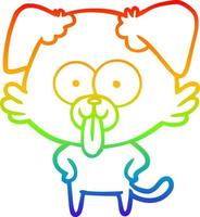 perro de dibujos animados de dibujo de línea de gradiente de arco iris con lengua fuera vector