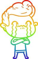 rainbow gradient line drawing cartoon man crying vector