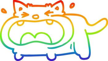 rainbow gradient line drawing cartoon crying cat vector