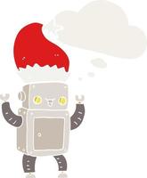 robot de navidad de dibujos animados y burbuja de pensamiento en estilo retro vector