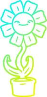 cold gradient line drawing happy cartoon flower vector