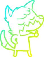 cold gradient line drawing friendly cartoon fox giving thumbs up sign vector