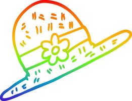 rainbow gradient line drawing cartoon straw hat vector