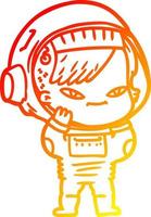 warm gradient line drawing cartoon astronaut woman vector