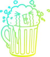 cold gradient line drawing cartoon mug of beer crying vector