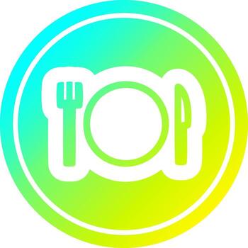 knife fork and plate circular in cold gradient spectrum vector
