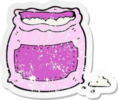 retro distressed sticker of a cartoon pink bag of flour vector