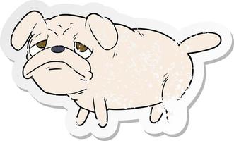 distressed sticker of a cartoon unhappy pug dog vector